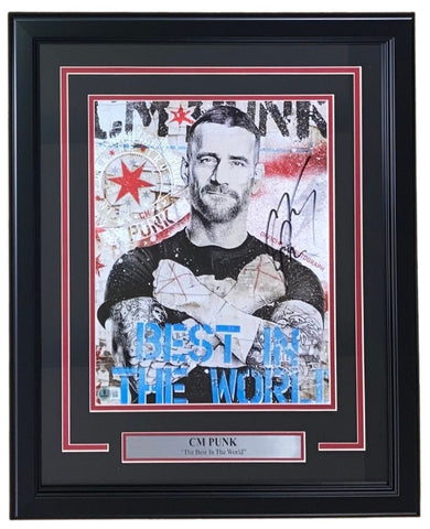 CM Punk Signed Framed 11x14 WWE Photo BAS