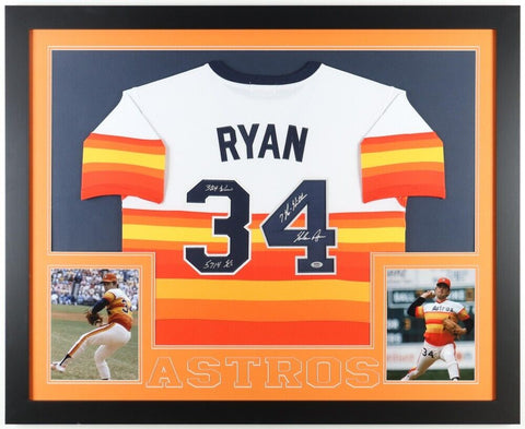 Nolan Ryan Signed Framed Houston Astros Jersey / with 3 Stat Inscriptions (PSA)