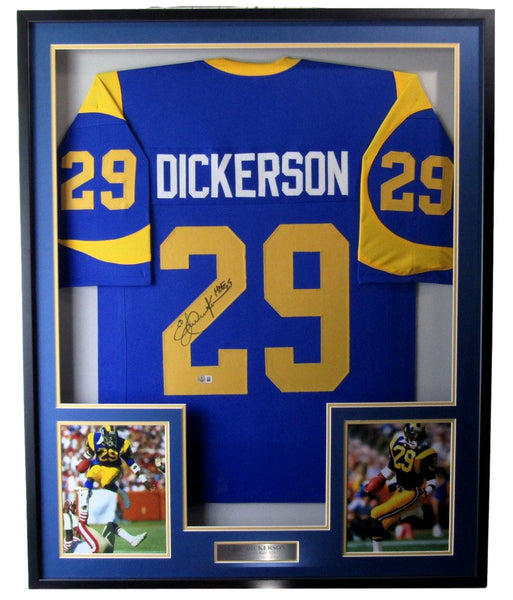 Eric Dickerson HOF Signed/Inscribed Rams Football Jersey Framed Beckett 208822