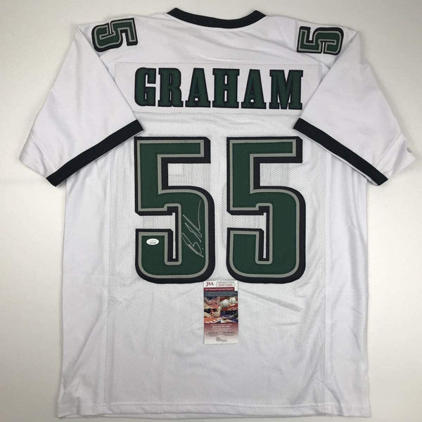 Autographed/Signed BRANDON GRAHAM Philadelphia White Football Jersey JSA COA