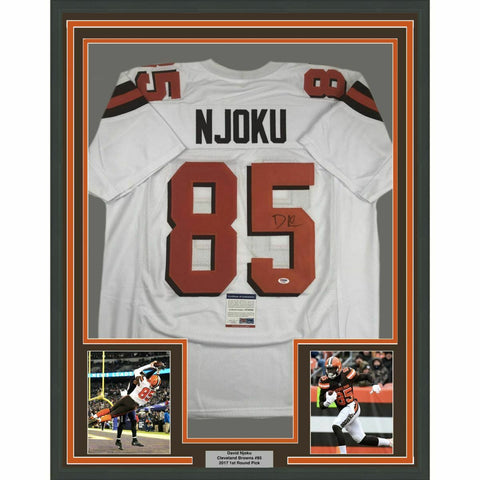 FRAMED Autographed/Signed DAVID NJOKU 33x42 Cleveland White Jersey PSA/DNA COA