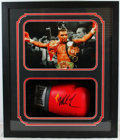Mike Tyson Autographed Shadow Box Red EverfreshBoxing Glove Arms Up- JSA W Auth
