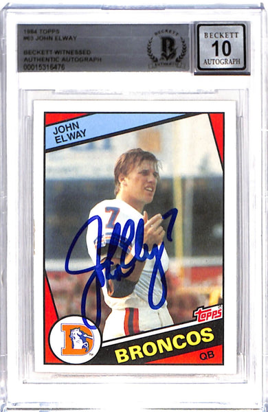 John Elway Signed 1984 Topps #63 Trading Card Beckett 38771