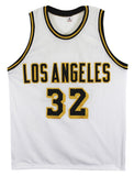 Magic Johnson Signed White Pro Style Jersey w/ Black Numbers BAS Witnessed 2