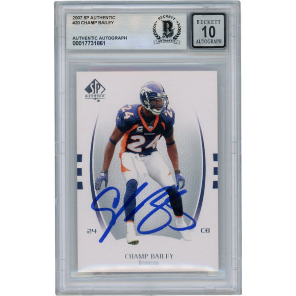 Champ Bailey Signed 2007 SP Authentic 20 Trading Card Slab 10 Auto Beckett 49961