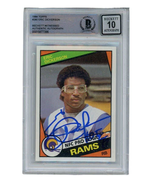 Eric Dickerson Signed 1984 Topps #280 Auto 10 Trading Card HOF Beckett 40349