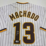 Autographed/Signed MANNY MACHADO San Diego Pinstripe Jersey Beckett COA