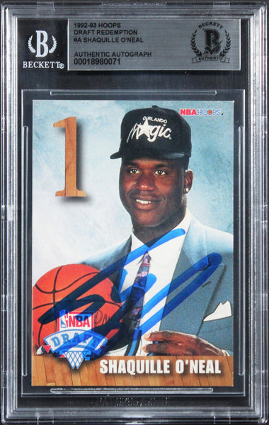 Shaquille O'Neal Signed 1992 Hoops Draft Redemption #A Rookie Card BAS Slabbed