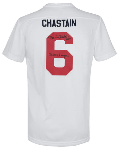 Brandi Chastain Signed Nike Dri-Fit Soccer Jersey w/2x WC Champs -(SCHWARTZ COA)