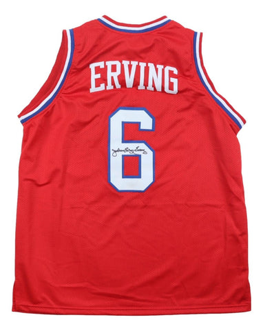 Julius Dr J Erving Philadelphia Signed Red Basketball Jersey JSA LOA
