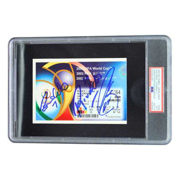 Ronaldo R9, Rivaldo, Roberto Carlos Signed 2002 World Cup Final Ticket - PSA 5