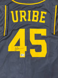 ABNER URIBE Signed Custom Replica Brewers Navy Jersey AUTO - BAS