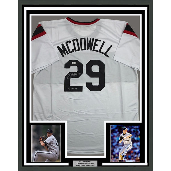 Framed Autographed/Signed Jack McDowell 35x39 Chicago White Jersey BAS COA