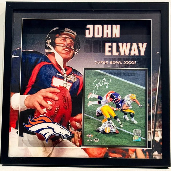 John Elway Autographed 8x10 Photo -- Denver Broncos | Lighted Shadowbox BAS COA