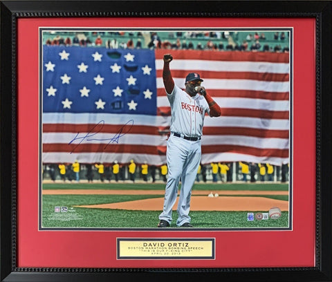 David Ortiz Autographed Red Sox Signed 16x20 Framed Marathon Photo Beckett COA