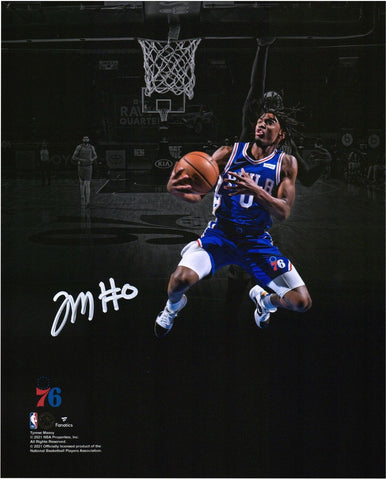 Tyrese Maxey Philadelphia 76ers Signed 8x10 Lay Up In Blue Photo
