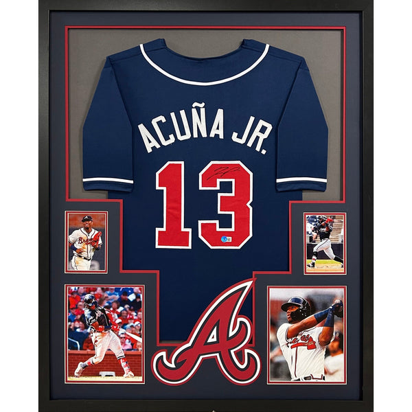 Ronald Acuna Jr. Autographed Signed Framed Atlanta Braves Navy Jersey BECKETT