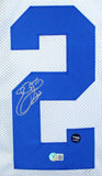 Emmitt Smith Autographed White Pro Style STAT Jersey- Beckett W Hologram *Silver