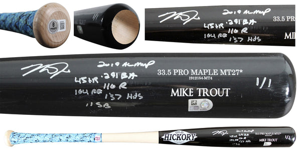 Mike Trout "2019 Stat" Signed Game Ready Old Hickory Pro Maple MT27* 1/1 Bat BAS