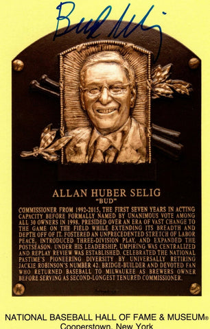 Brewers Commish BUD SELIG Signed 4x6 HOF Hall of FAme Plaque Card AUTO