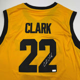 Autographed/Signed Caitlin Clark Iowa Yellow Basketball Jersey Panini COA