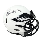 DeVonta Smith Philadelphia Eagles Signed Riddell Lunar Mini Helmet Beckett BAS