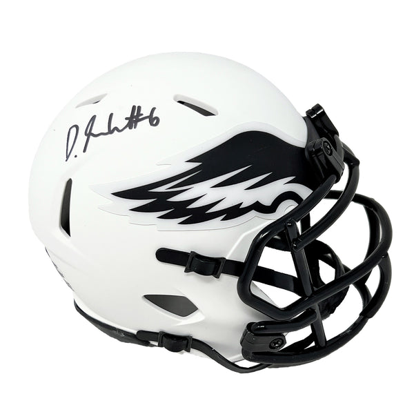 DeVonta Smith Philadelphia Eagles Signed Riddell Lunar Mini Helmet Beckett BAS