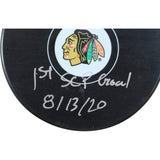 Kirby Dach Autographed Chicago Blackhawks Puck 1st SCP Goal Fanatics 53850