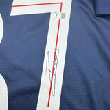 Framed Autographed/Signed Joao Neves 35x39 PSG Blue Jersey Beckett BAS COA