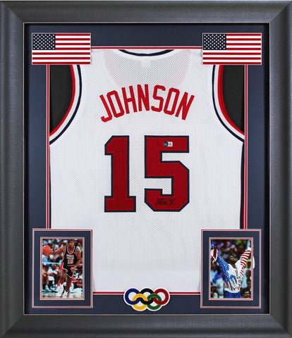 Magic Johnson Team USA Authentic Signed White Pro Style Framed Jersey BAS Wit