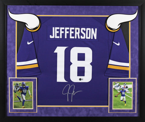 Vikings Justin Jefferson Signed Purple Nike Game Framed Jersey BAS Witnessed