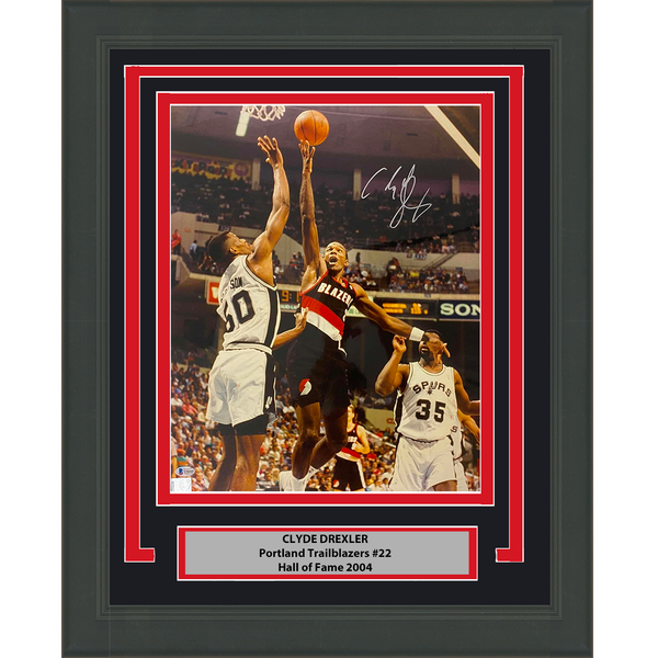 Framed Autographed/Signed Clyde Drexler Trail Blazers 16x20 Photo Beckett COA