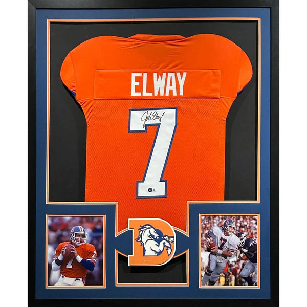John Elway Autographed Signed Framed Orange Denver Broncos Jersey BECKETT