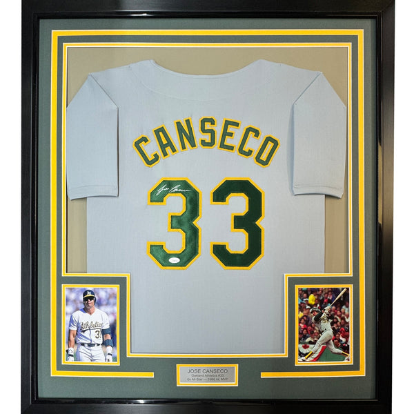 FRAMED Signed JOSE CANSECO 35x39 Oakland Grey Jersey JSA COA Auto