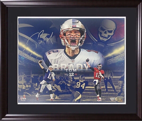 Tom Brady Signed 16x20 Collage Framed Photo Patriots Bucaneers Fanatics Hof Auto