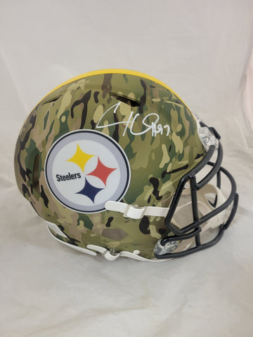 CAM HEYWARD SIGNED PITTSBURGH STEELERS CAMO SPEED AUTHENTIC HELMET BAS QR