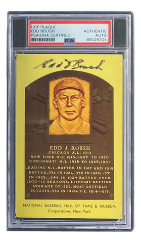 Edd Roush Signed 4x6 Chicago White Sox HOF Plaque Card PSA 85025704
