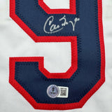 Framed Autographed/Signed Carlos Baerga 35x39 Cleveland White Jersey BAS COA