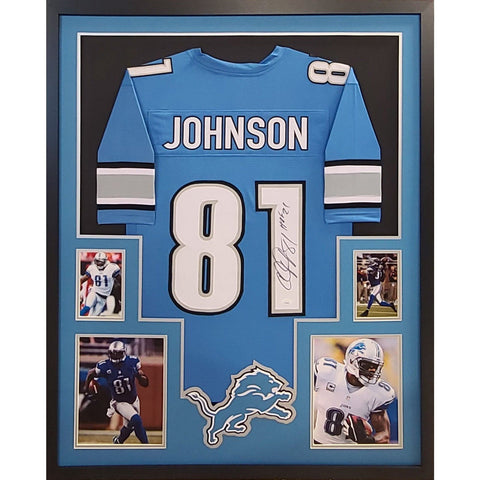 Calvin Johnson Autographed Signed Framed Detroit Lions Megatron Jersey JSA