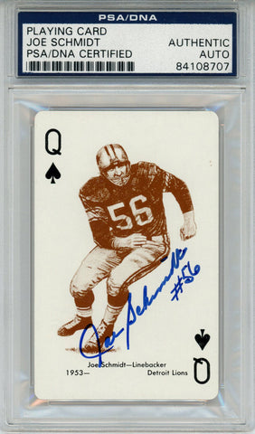 Joe Schmidt Autographed 1963 Stancraft Queen of Spades Card PSA Slab 43566