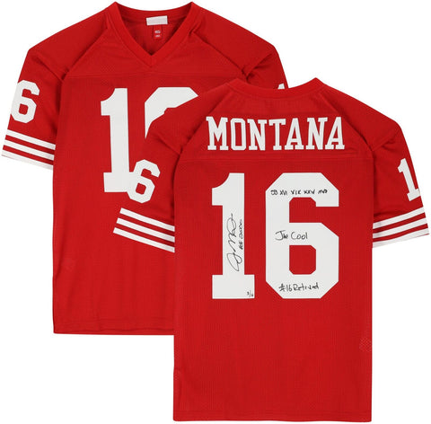 Joe Montana 49ers Signed Mitchell & Ness Replica Jersey w/Career Inscs-LE 16