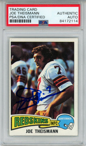 Joe Theismann Autographed 1975 Topps #416 Trading Card PSA Slab 43620