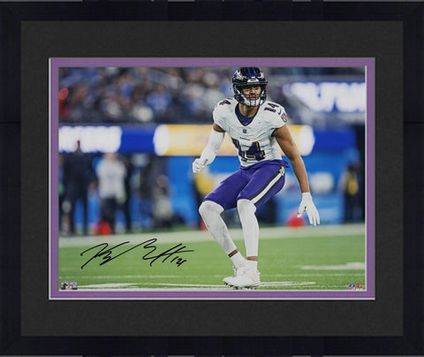 Framed Kyle Hamilton Baltimore Ravens Signed 16" x 20" Back Peddle Photo