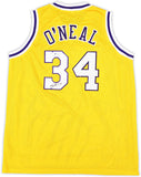 LAKERS SHAQUILLE SHAQ O'NEAL AUTOGRAPHED YELLOW JERSEY ON 3 BECKETT 191014