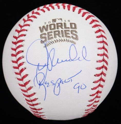 Joe Maddon Signed 2016 World Series Logo Baseball "Respect 90" (JSA) Chicago Cub