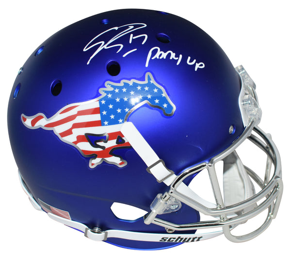EMMANUEL SANDERS AUTOGRAPHED SMU MUSTANGS BLUE SATIN FULL SIZE HELMET – Super Sports Center
