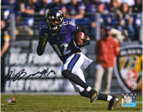Rashod Bateman Baltimore Ravens Signed 8" x 10" Purple Running Photo