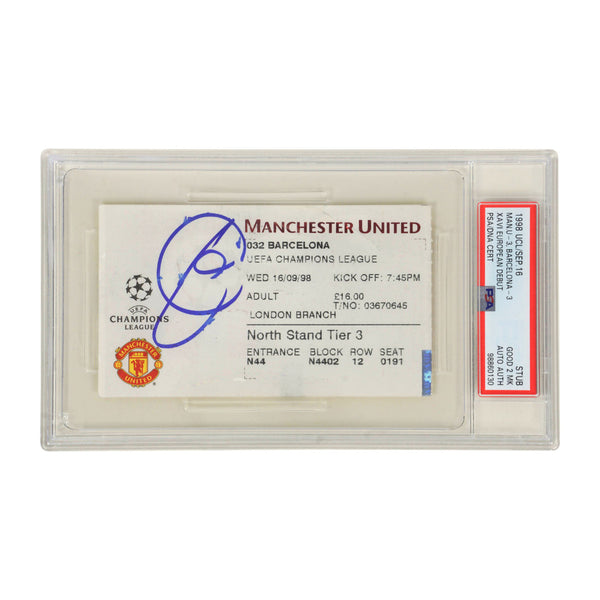 Xavi Signed 1998 UEFA Champions League European Debut Match Ticket - PSA 2