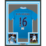 Framed Autographed/Signed Sergio Kun Aguero 33x42 Manchester Blue Soccer BAS COA