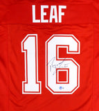 WASHINGTON STATE COUGARS RYAN LEAF AUTOGRAPHED RED JERSEY BECKETT BAS QR 193979